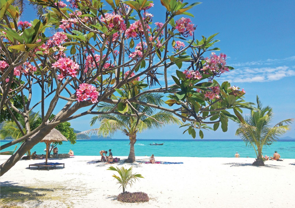 "Pink Plumeria Beach", rannatekstiil, Liivi Leppik